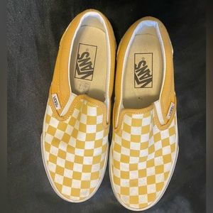 mustard yellow checkered Vans, women’s size 7